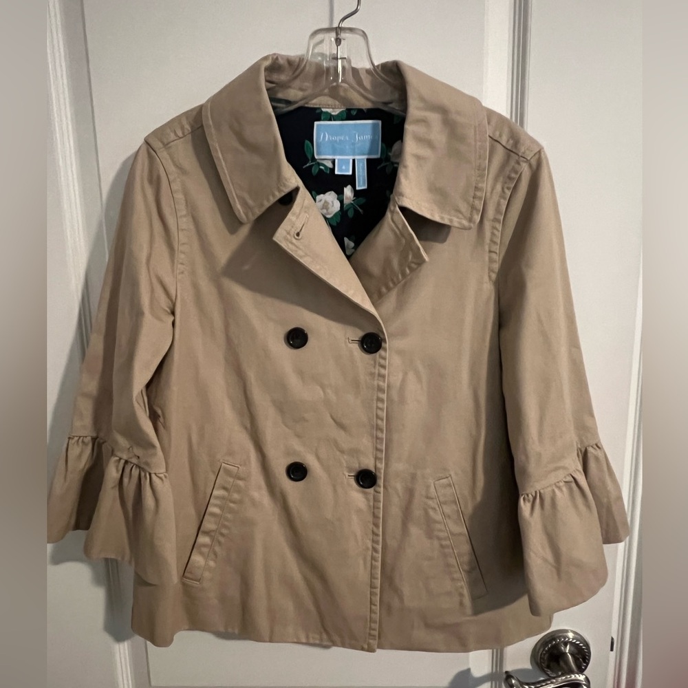 Draper James khaki jacket with 3/4 flowy sleeves.